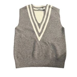 Sandro Paris Wool/Cashmere Blend Knitted Vest Grey White  Pullover Sz3